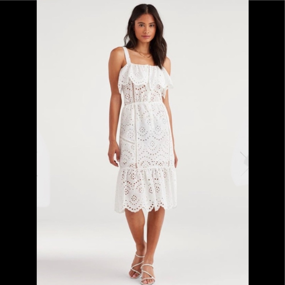 NWT  7 FOR ALL MANKIND EYELET FLOUNCE MIDI DRESS